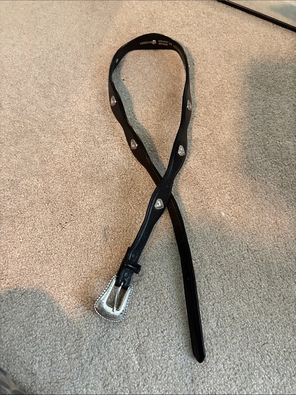 Nocona Black Leather Belt Strap with Silver Rivets